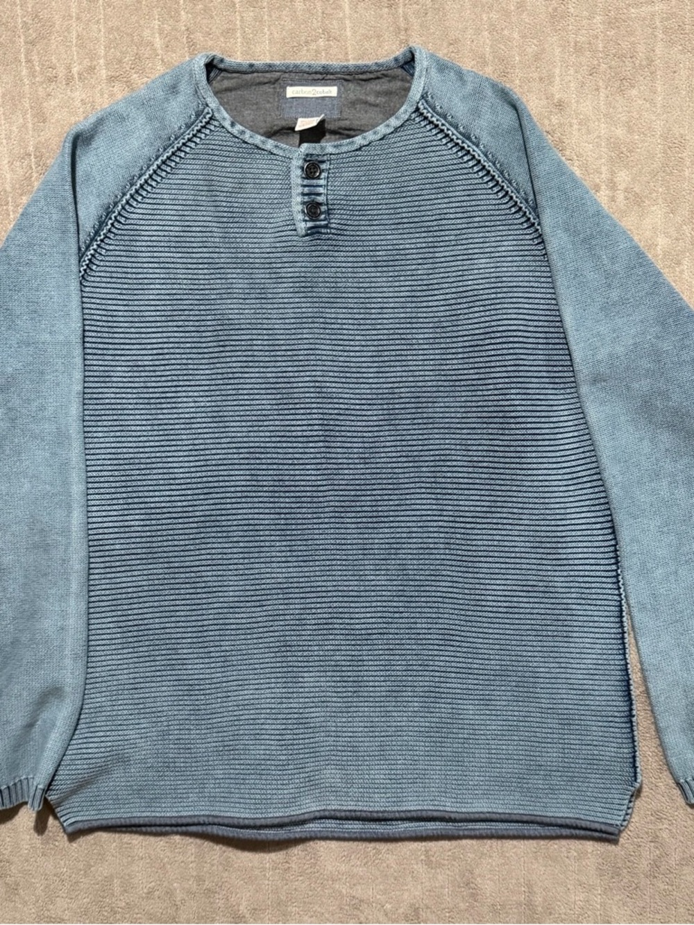 Carbon 2 Cobalt Sweater Men’s Large Waterman Henley Ribbed Heavyweight Pullover